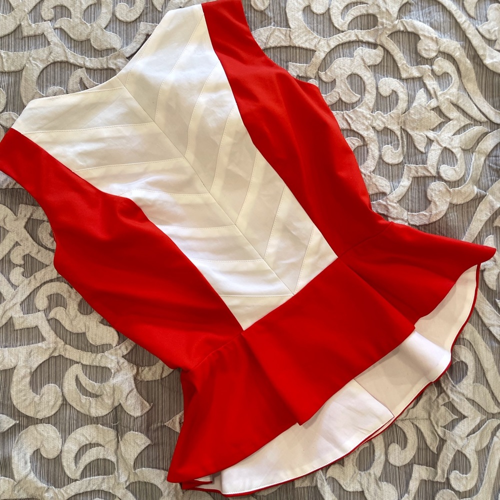 Red white blouse peplum